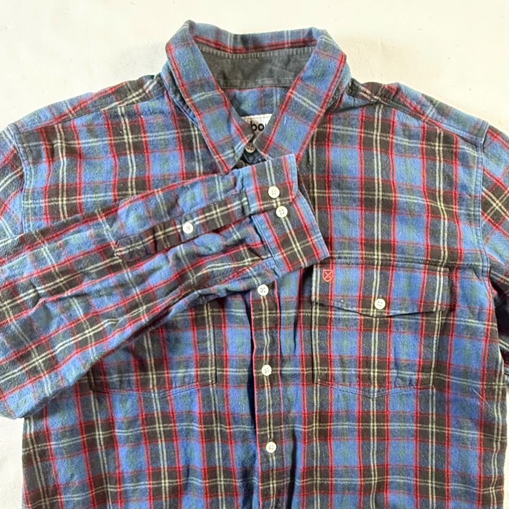 Barbour Plaid Flannel Shirt Mens Medium Regular Fit Blue Red Cotton